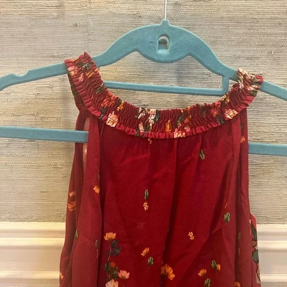 NWT new Anthropologie Farm Rio claudette halter top SMALL red floral flounced - Picture 7 of 17
